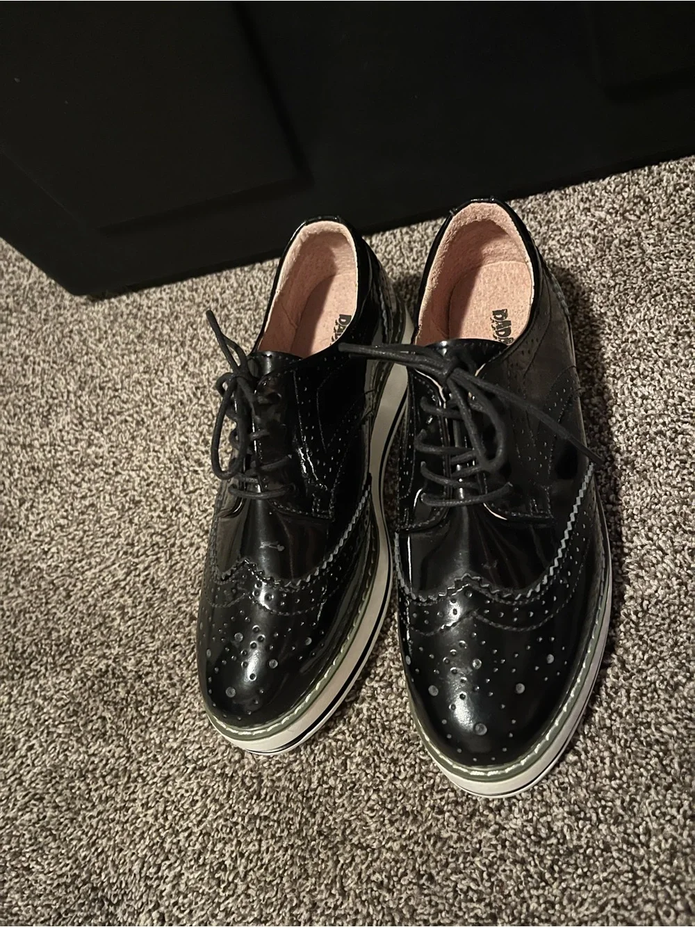 Black Patent Brogue Derby Oxfords - Dadawen